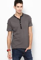 Ringspun Grey Printed Henley T-Shirts