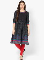 Span Black Printed Kurta