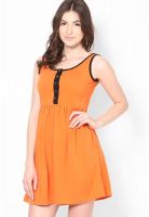 Stilestreet Orange Colored Solid Skater Dress