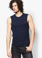 U.S. Polo Assn. Navy Blue Solid Round Neck T-Shirts