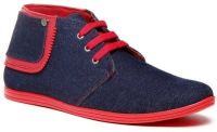 Zapatoz Denim Red Zipper Ankle Length Sneakers(Blue, Red)