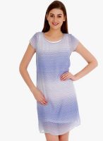 109F Blue Printed Shift Dress