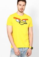 Angry Birds Yellow Printed Round Neck T-Shirts