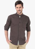 Basics Brown Solid Slim Fit Casual Shirt