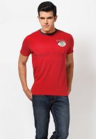 Basics Red Solid Round Neck T-Shirts