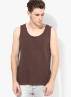 Blue Saint Brown Solid Round Neck T-Shirts