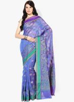 Bunkar Blue Printed Chanderi Saree