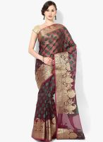 Bunkar Wine Printed Silk Blend Saree