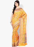 Bunkar Yellow Embroidered Silk Blend Saree