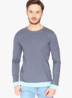 Campus Sutra Blue Solid Round Neck T-Shirts