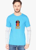 Campus Sutra Light Blue Printed Round Neck T-Shirts