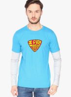 Campus Sutra Light Blue Printed Round Neck T-Shirts