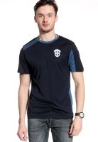 Club York Navy Blue Solid Round Neck T-Shirts