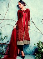 Desi Look Maroon Embroidered Dress Material