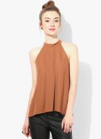 Dorothy Perkins Brown Pleat Front High Neck Blouse