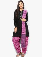 F Loop Pink Printed Cotton Blend Patiala Dupatta Set