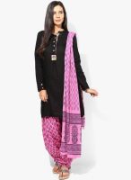 F Loop Pink Printed Cotton Blend Patiala Dupatta Set