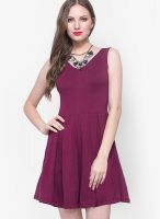 Faballey Purple Colored Solid Skater Dress