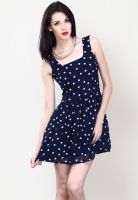 Faballey Sleeve Less Printed Blue Dress