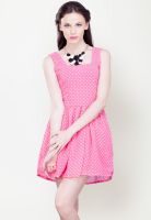 Faballey Sleeve Less Printed Pink Dress