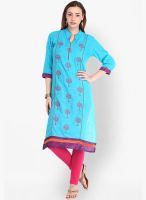 Folklore Aqua Blue Embroidered Kurta