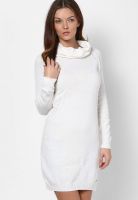 Gas Off White Colored Solid Shift Dress