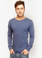 Gritstones Navy Blue Solid Henley T-Shirts