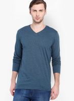 Highlander Blue Solid V Neck TShirts