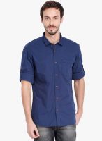 Highlander Navy Blue Solid Slim Fit Casual Shirt