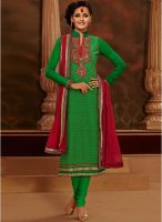 Hypnotex Green Embroidered Dress Material