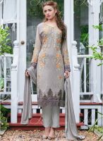 Hypnotex Grey Embroidered Dress Material
