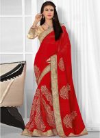 Hypnotex Red Embellished Saree