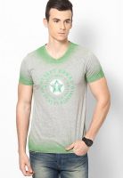Incult Grey Melange Solid V Neck T-Shirts