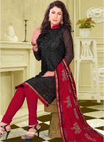 Inddus Black Embroidered Dress Material