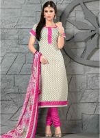 Inddus Cream Embroidered Dress Material