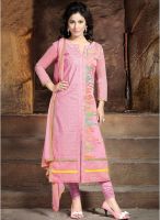 Inddus Pink Embroidered Dress Material
