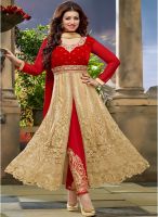 Inddus Red Embroidered Dress Material