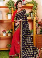 Indian Women By Bahubali Navy Blue Embroidered Saree