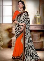 Indian Women By Bahubali Orange Embroidered Saree