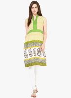 Indidori Cream Printed Kurti