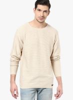 Jack & Jones Beige Solid Round Neck T-Shirts