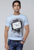 Jack & Jones Blue Printed Round Neck T-Shirts