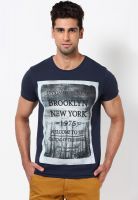 Jack & Jones Navy Blue Solid Round Neck T-Shirts