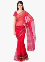 Janasya Pink Solid Saree