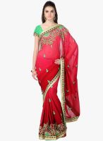 Janasya Red Embroidered Saree