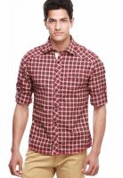 Jogur Checks Maroon Slim Fit Casual Shirt