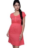 Lamora Pink Colored Solid Shift Dress