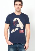 Lee Navy Blue Printed Round Neck T-Shirts