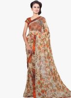 Lookslady Beige Printed Saree