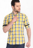 Mark Taylor Checked Yellow Casual Shirt